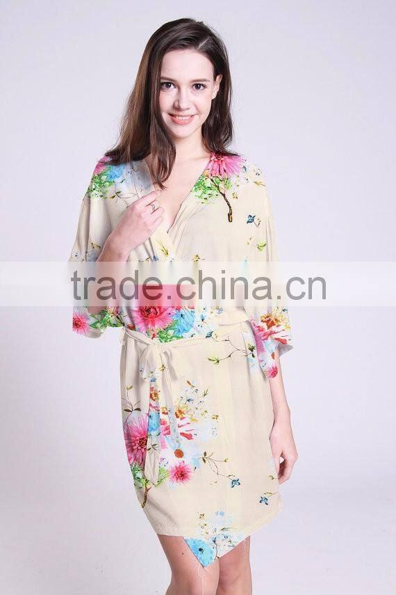 Floral Robes breathable long satin sleeping gown night dress KL003