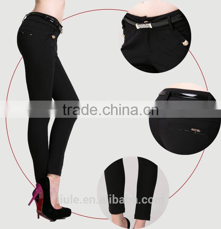 Black high waist butt lift slim long casual pants women with belt