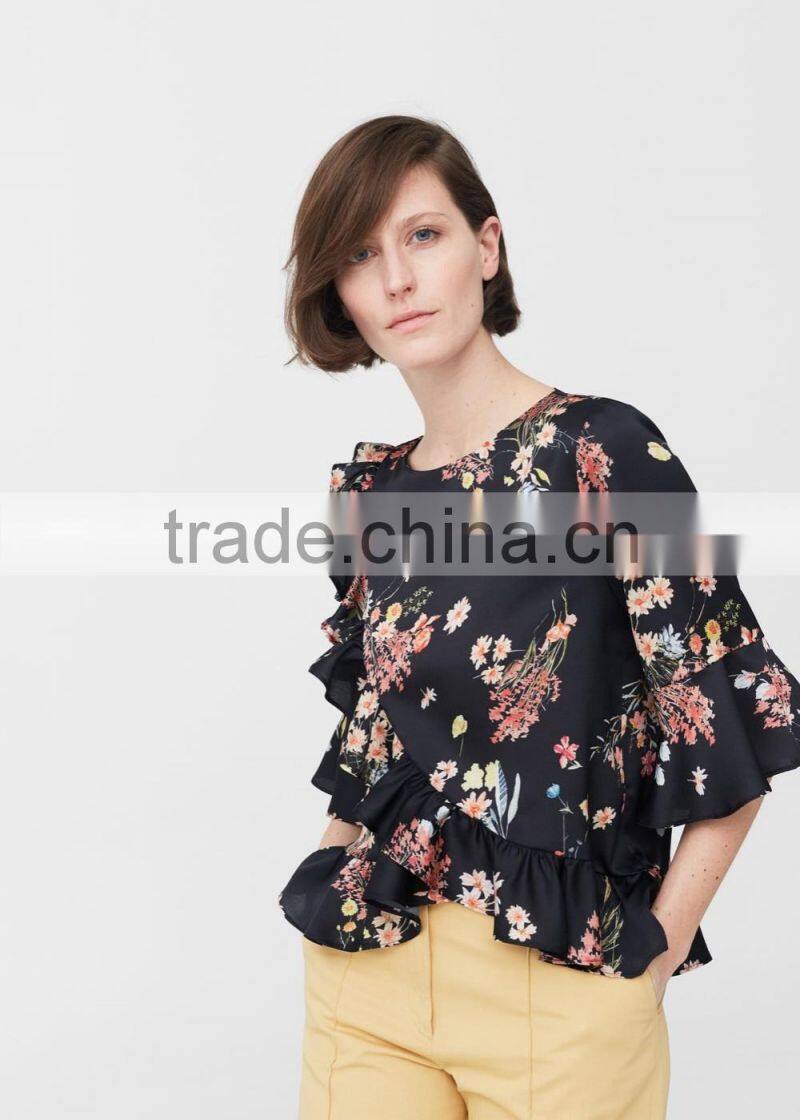 Women Fashion Printed Floral Blouse Ladies Long Sleeve Chiffon Loose Casual Top For Autumn