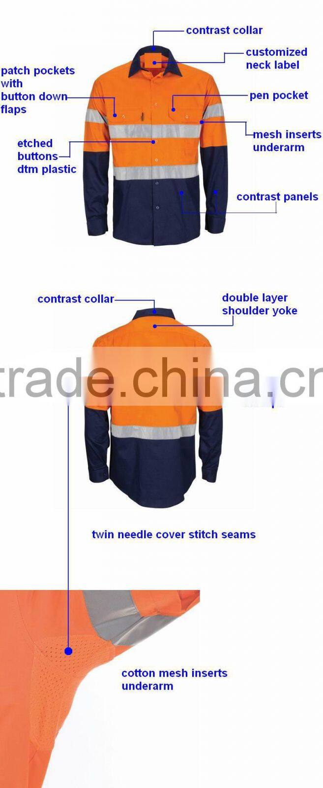 Mens breathable reflective safety work shirts