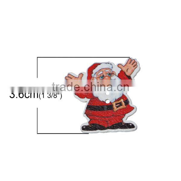 Wood Sewing Buttons Scrapbooking 2 Holes Christmas Santa Claus White & Red