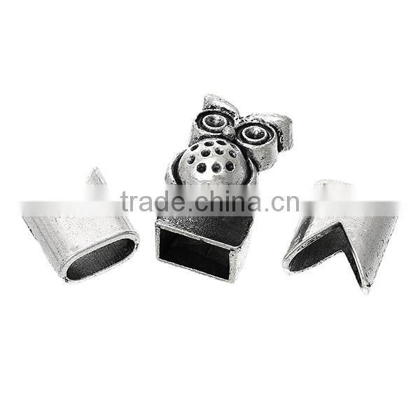 Hook Clasps Bracelet End Bar With Slider For Leather Bracelet Owl Halloween Antique Silver 19mm x13mm 13mm x12mm