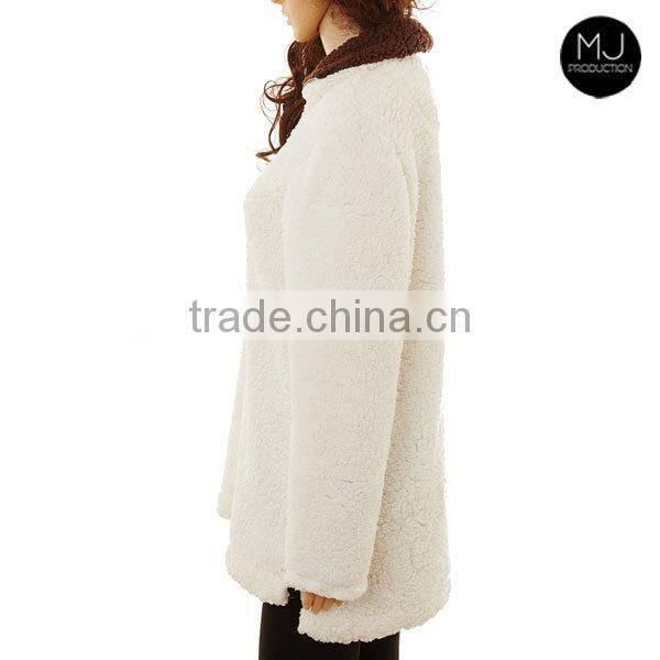 Factory woman plain sherpa pullover sweater wholesale clothing