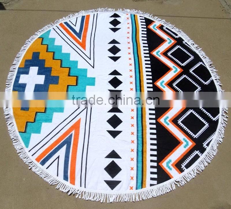 Round Screen print microfiber beach towels