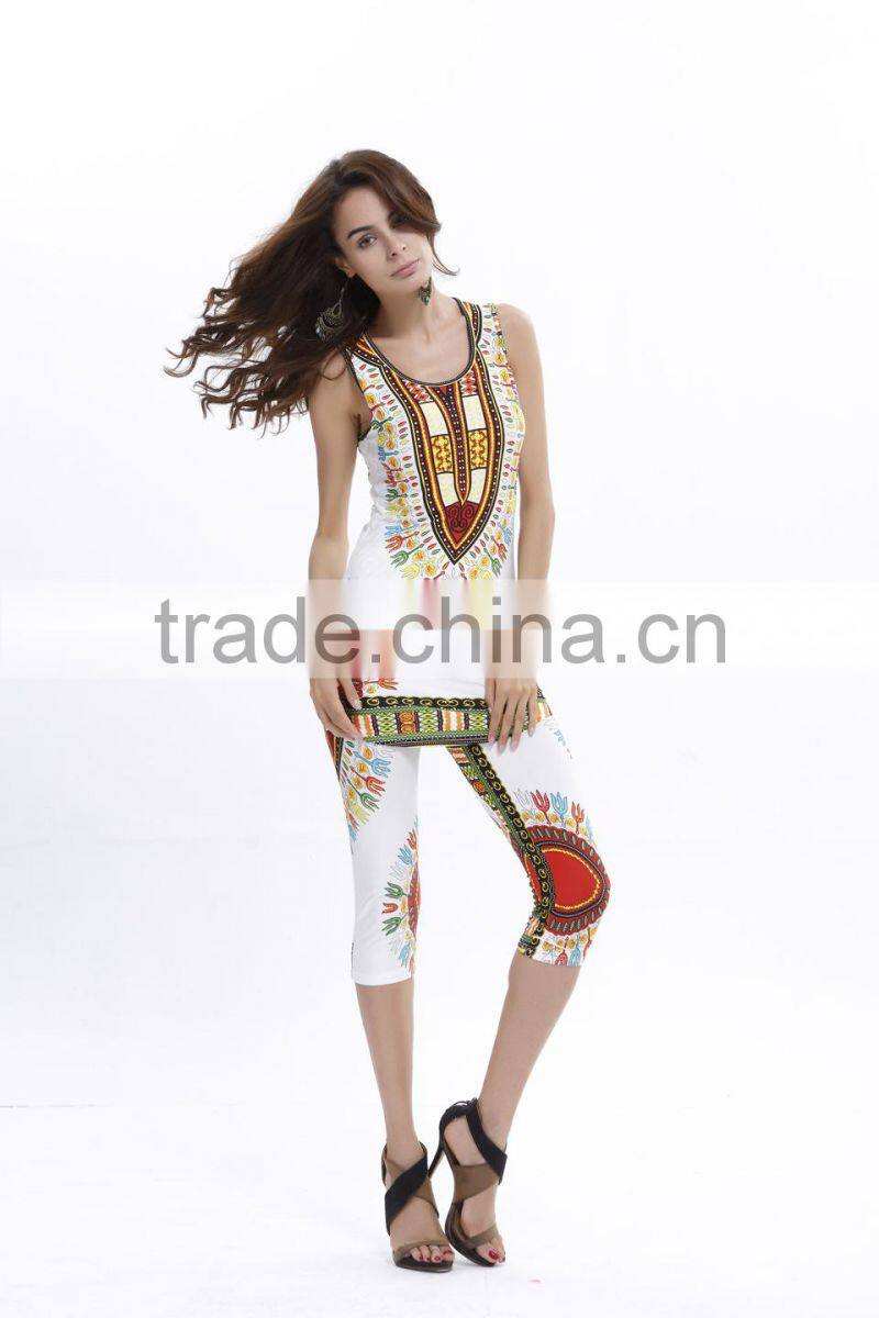summer african women clothing set sleeveless vest print tank top with pants for ladies S63042