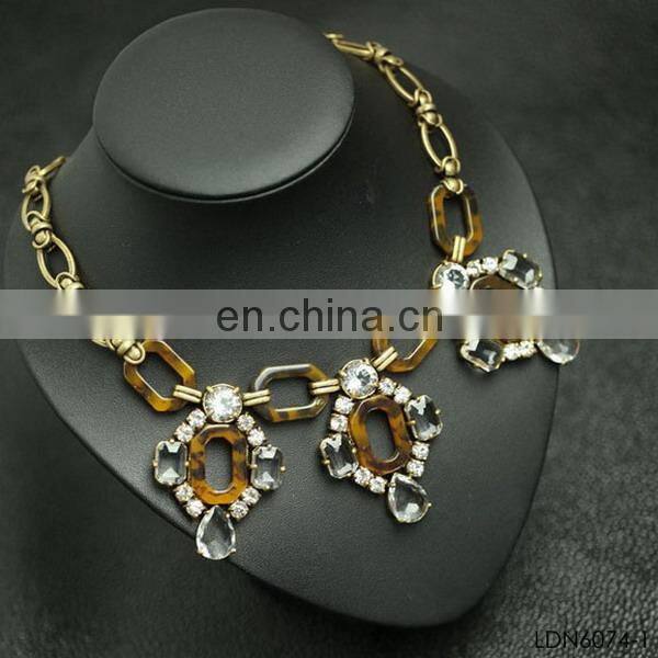 Fan pendant with hook brozen chain acrylic sheet with crystal necklace