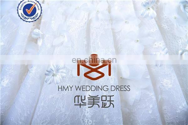 HMY-E0434 Strapless Full Handmade Flower Bodice Exquisite Lace Overlay Two Piece Designer Wedding Dress 2015