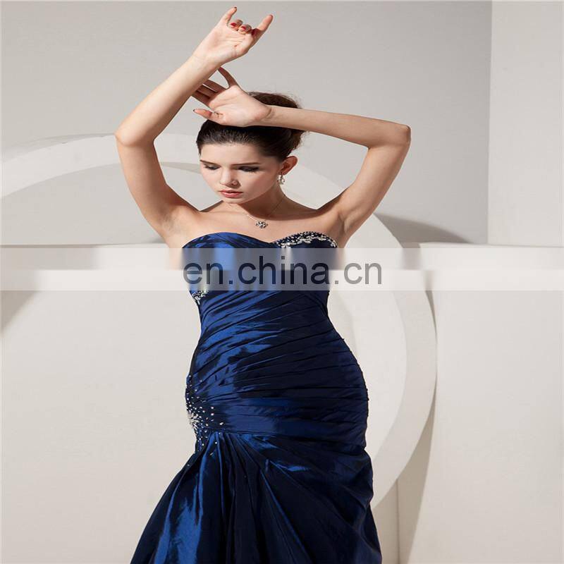 Custom Made Elegant Deep Blue Sweetheart Sleeveless Floor Length Beaded Ruched Mother Of The Bride Dress