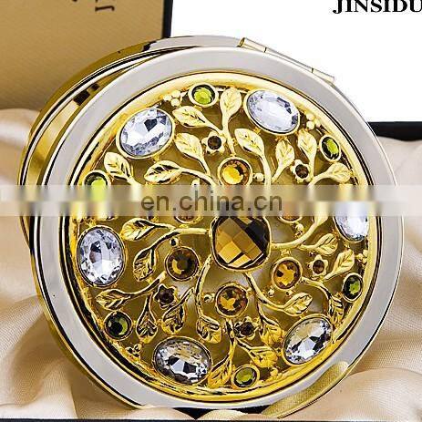 shiny stone and flower decoration gold metal pocetk mirror