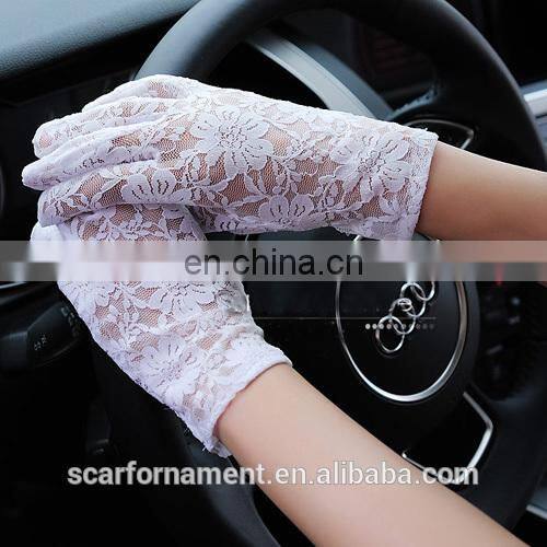 women's sexy black red white ivory wrist length wedding hand gloves driving short lace bridal gloves