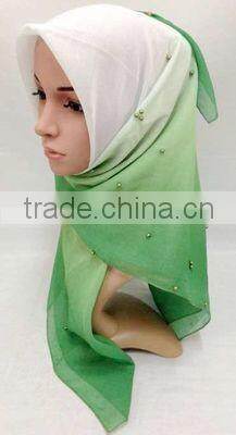 S872 newest voile hijab 100*100cm pearl muslim square scarf head