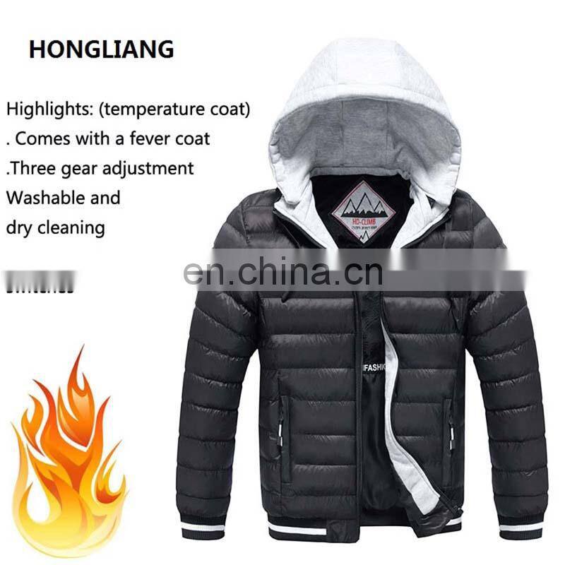 Wholesale custom large size fashion trend men's long-sleeved down warm hooded smart heating adjustable temperature jacket