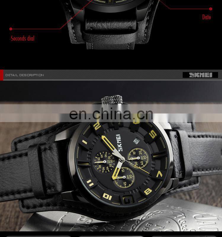 Custom SKMEI 9165 Water Resistant Leather Band Quartz Watches Men Wrist
