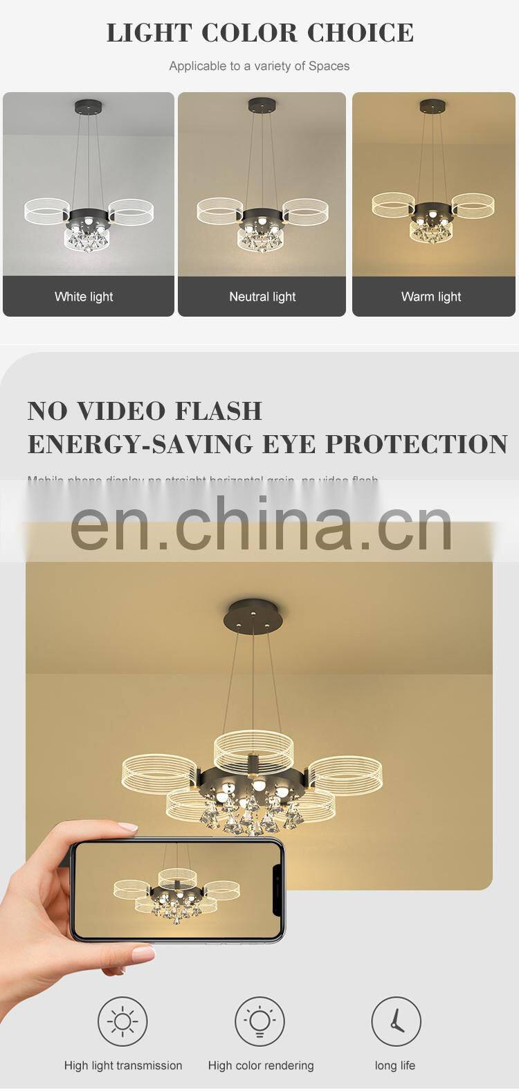 Factory direct 24watt 42watt Round Dining Room Black Gold Modern K9 Luxury Crystal LED Pendant Light