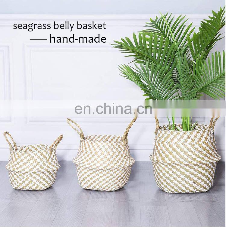 HBK toy kid braided foldable belly seagrass basket for decorate and storage