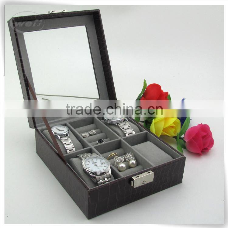 Luxury PU leather wrist watch case with cushion