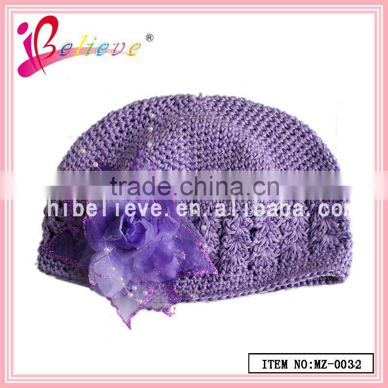 Fashion baby hat wholesale flower patterned knitted hat for child