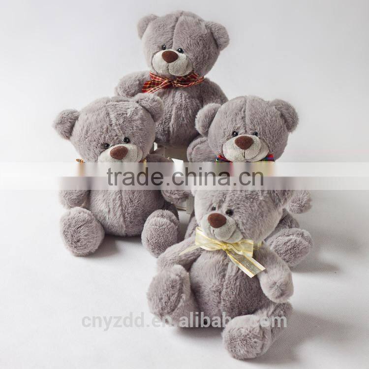 Plush Teddy Grey Bear with Color Bow Toy/ Plush Bear Toy Sitting High 18cm/Soft Stuffed Teddy Bear Grey and Drak Brown