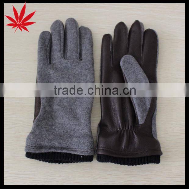 winter lamb leather and woolen knitted gloves
