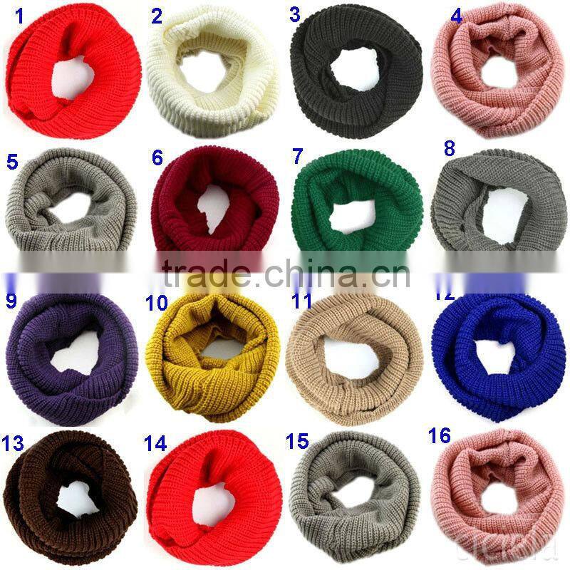 Hot Selling Fashion Women Plain Circle Loop Wool Knitted Scarf