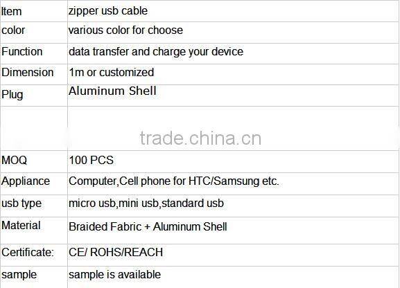 2016 hot 2 in1 Zipper USB Data Charging Cable for iPhone,for Samsung ,for android