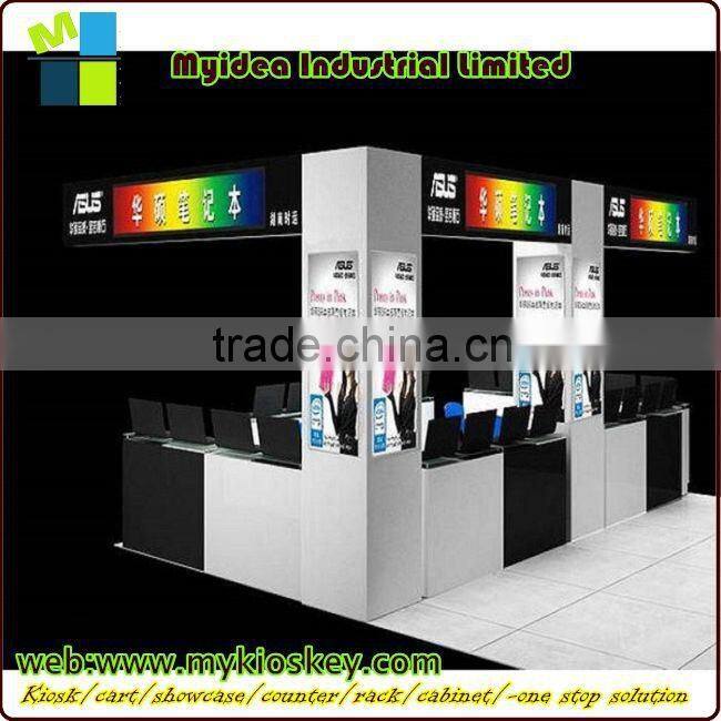 New design hot sale tempered glass wood cell phone kiosk for cell phone shop cellphone store display fixture