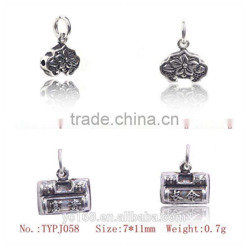 Yiwu Direct Happy Longlife Lock Shaped Thai Silver Charms Beads For Jewelry Making Supplies