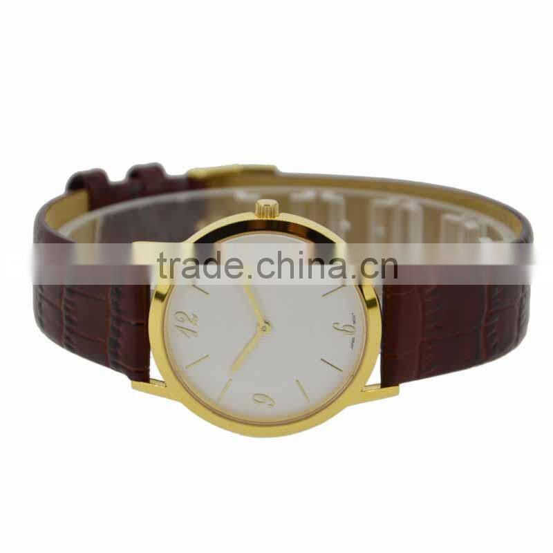 2015 slim stainless steel fashion watch genuine leather strap watch man watches