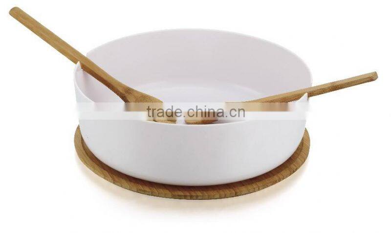 2016 Wholesale Kitchenware eco-friendly Plastic Salad Bowl with bamboo spoon