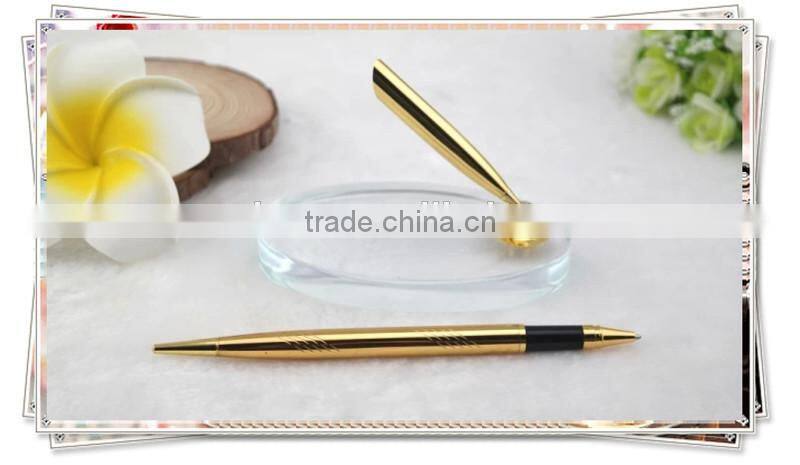 TT-09 luxury golden desk pen with glass holder, high quality stand pen