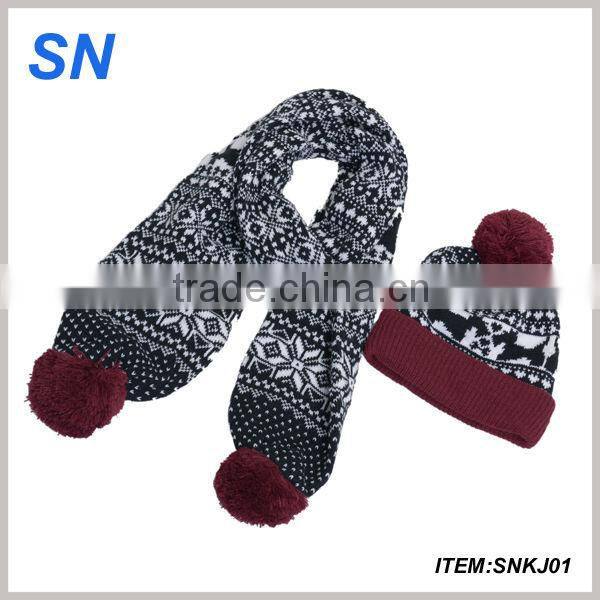 wholesale pom pom winter knitted beanie hat scarf set