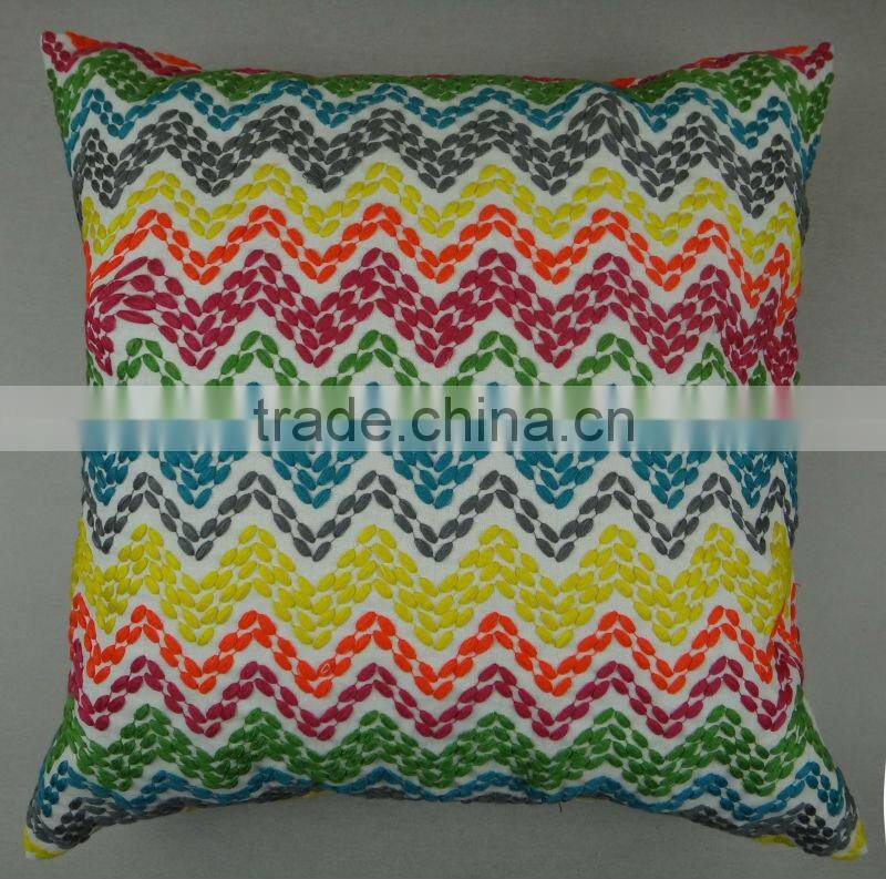 Multi color zig-zag embroidered decorative pillow