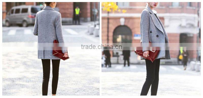 elegant long sleeve woman turn down collar plus size loose warm thick winter grey long coat and windcoat