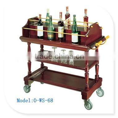 three layer wooden pillar Luxury hotel wood wine three layer liquor trolley service cat for Airplanes hotel or restaurant