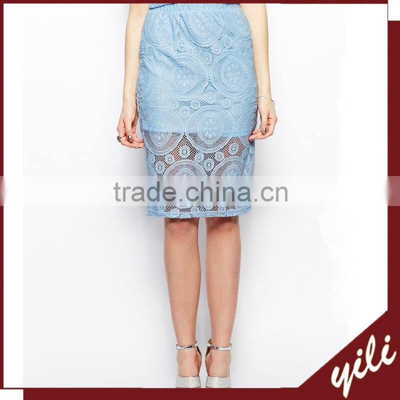 New design lace decorate ladies skirt suits 2014