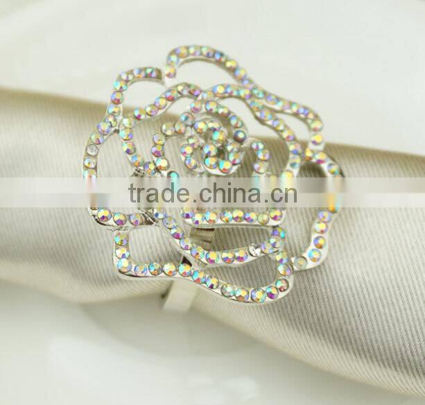 fashionable rose flower shape plastic pearls metal alloy napkin rings