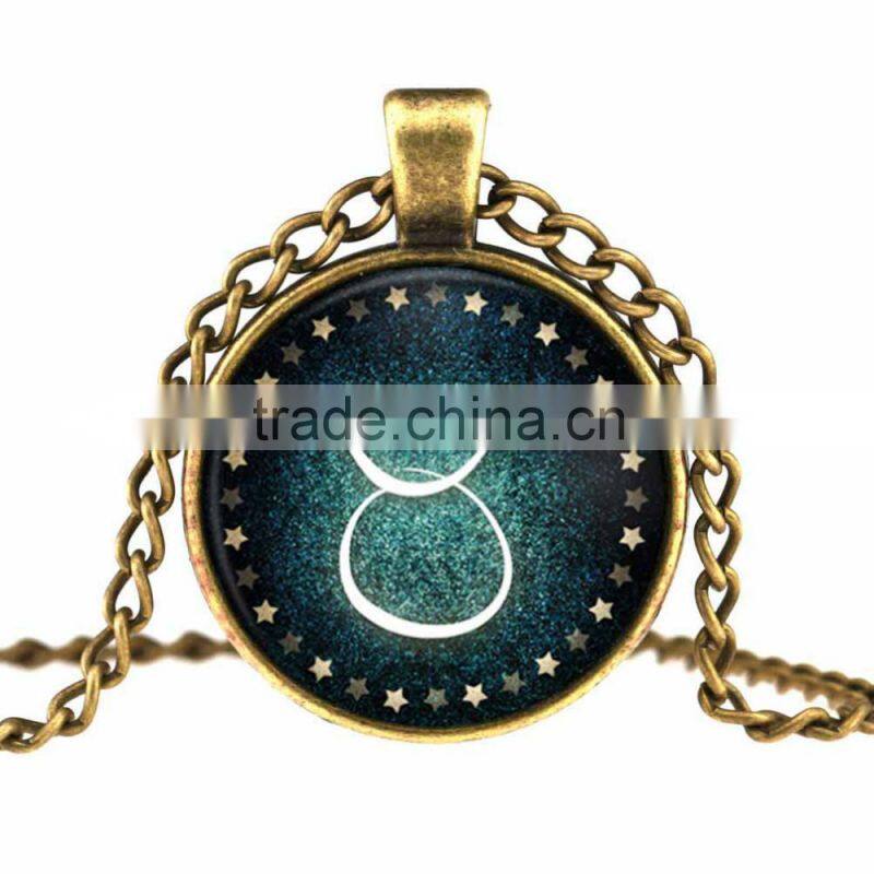Mysterious Zodiac Glass Cabochon Pendant Necklace Glass&Alloy