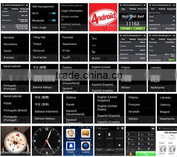 S8 Smart Watch Phone Bluetooth 4.0 Android 4.4 Wifi 3G WCDMA Dual Core MTK6572 512MB 8GB GPS 5.0MP Camera Wrist watch Smartphone