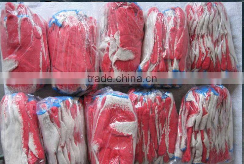 10guage red cotton black latex wrinkle coated gloves