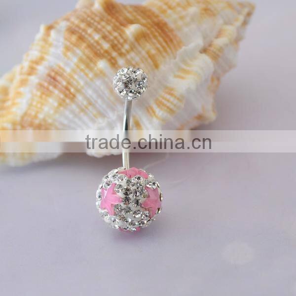 beautiful belly button rings, wholesale China factory body jewelry, charm navel rings with double gems balls