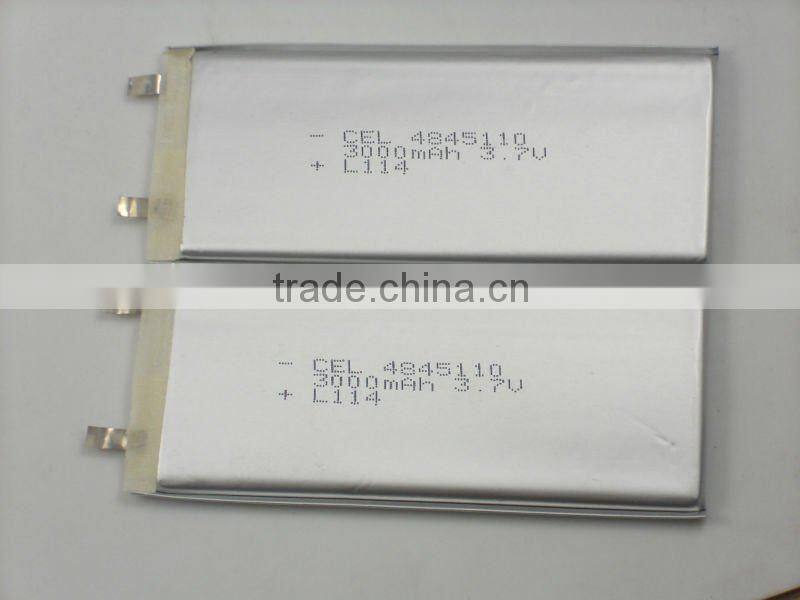 New 3.7v 3000mah flat cell lithium ion battery