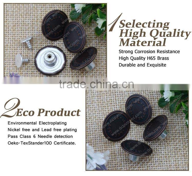 High quality embossed brand logo metal jeans button for button jeans