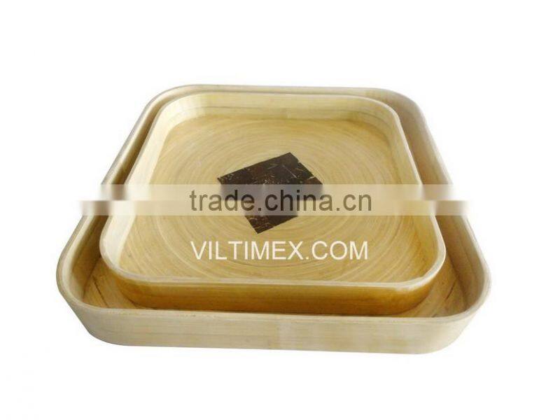 Set 3 Bamboo fruit tray, lacquer round outside nature color inside