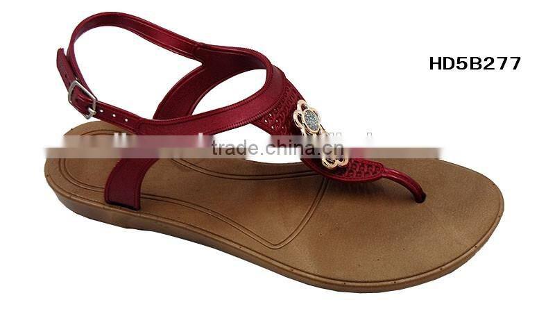 Simple PVC Outsole Ladies Flat Sandals Wood Women Summer Sandals