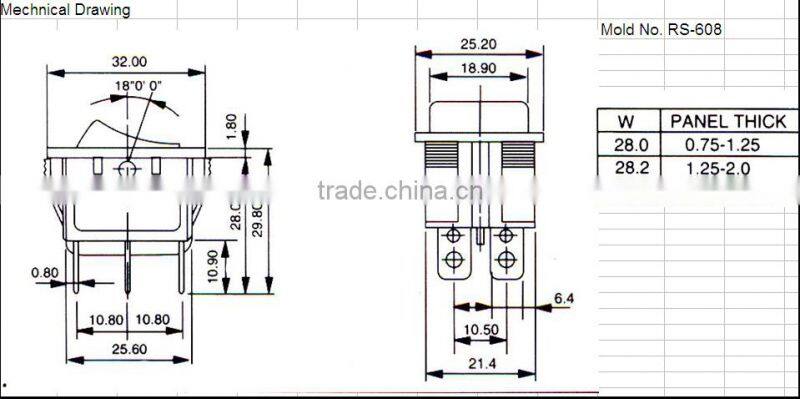 standard grounding red lamp rocker switch 4 pin KCD-4 switch