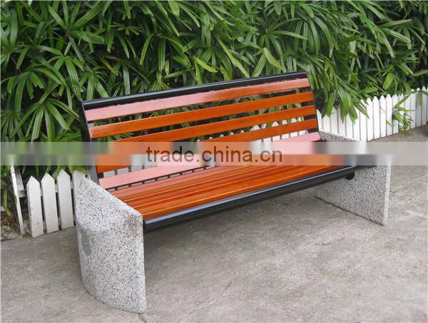 Cement stone outdoor public bench wooden commercial bench