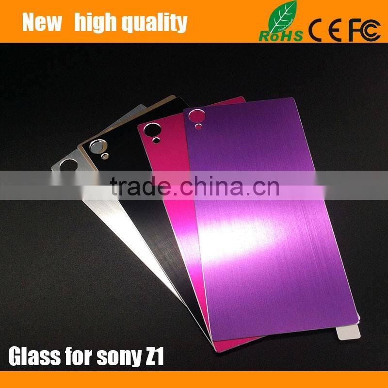 2.5D Titanium alloy brushed metal Tempered Glass Screen Protector guard for SONY Z1 Front + Back