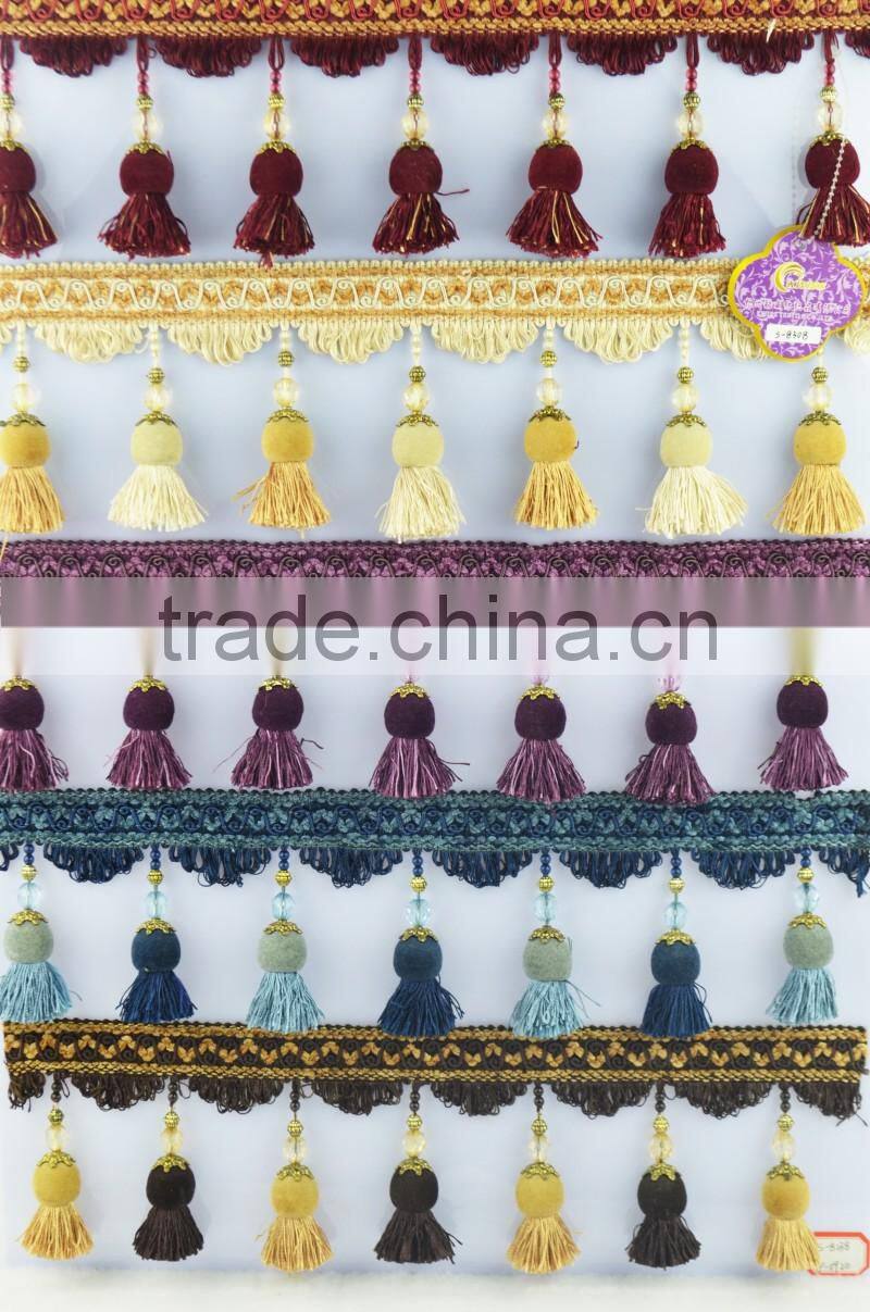 handmade decorative modern elegant red tassel fringe,tassel lace for curtain
