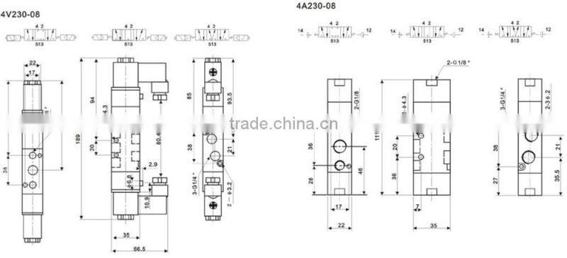 4V200 Series 24vdc airtac solenoid valve 4v230-08