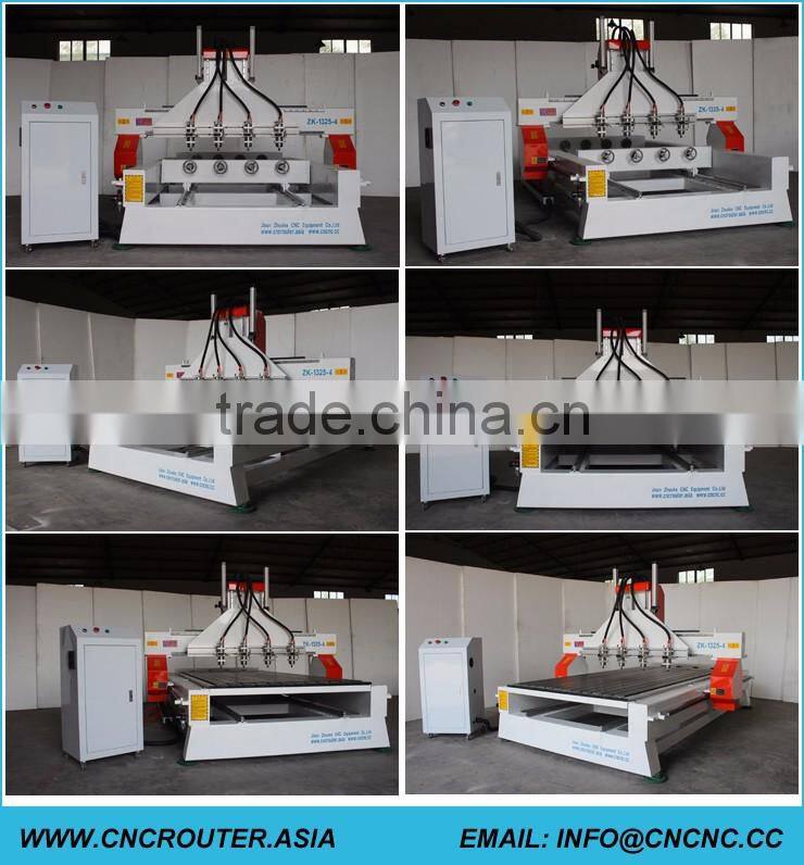 Custom Design 4 Heads 4 Rotary Axis Wood CNC Router Machine Mainly For Round Materials ZKM-1325 With Air Cylinder For Z-Axis